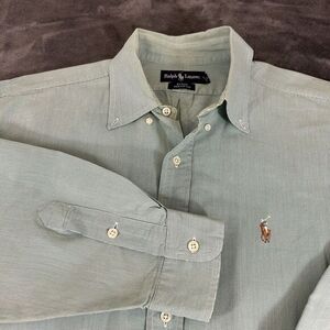 Ralph Lauren Blake Shirt Mens Large Green White Button Up Long Sleeve Flesh Pony